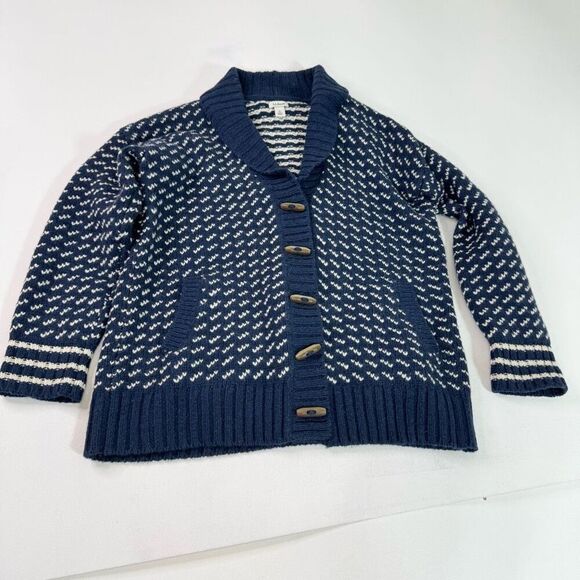 LL Bean Sweater Womens Large Navy Classic Ragg 100% Lambs Wool Birds Eye - Picture 1 of 8